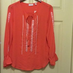 Beautiful coral tie front blouse